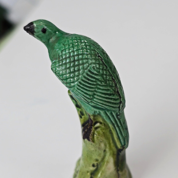 Chinese Miniature Glazed Mud Bird Parrot Green Vintage 3" - Picture 3 of 11